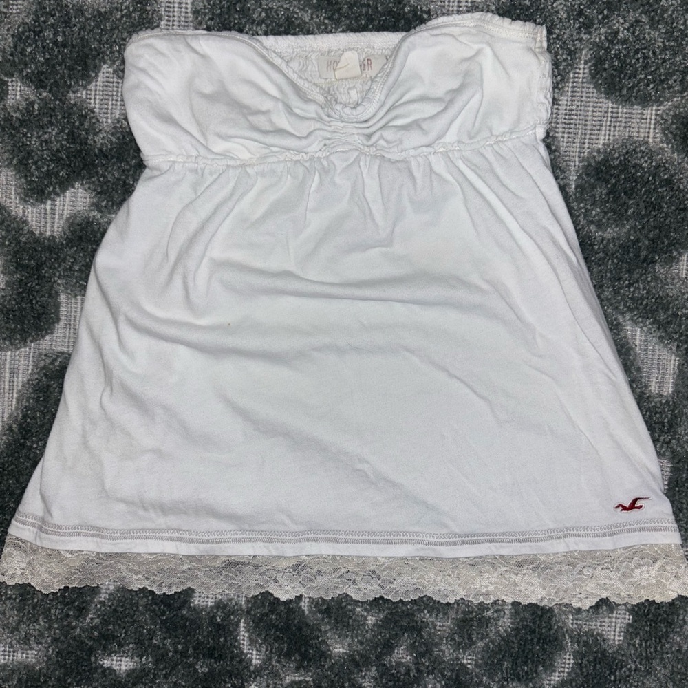 Hollister White Lace-Trim Strapless Bandeau Cami